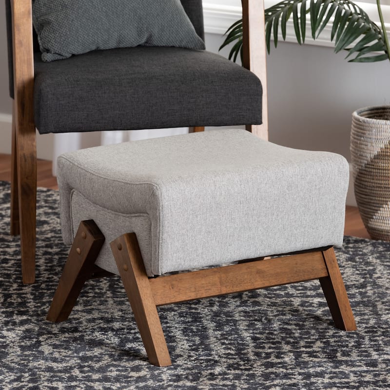 Hanson Mid-Century Modern Fabric Upholstered Wood Ottoman