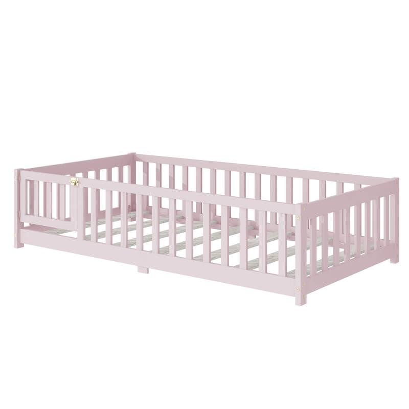 Floor Bed with Fence and Door,Perfect for Kids' Play,and Independence Promotion