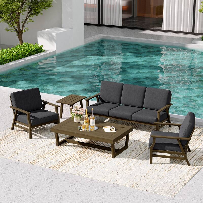 5-Piece Teak Outdoor Conversation Set with Tables.