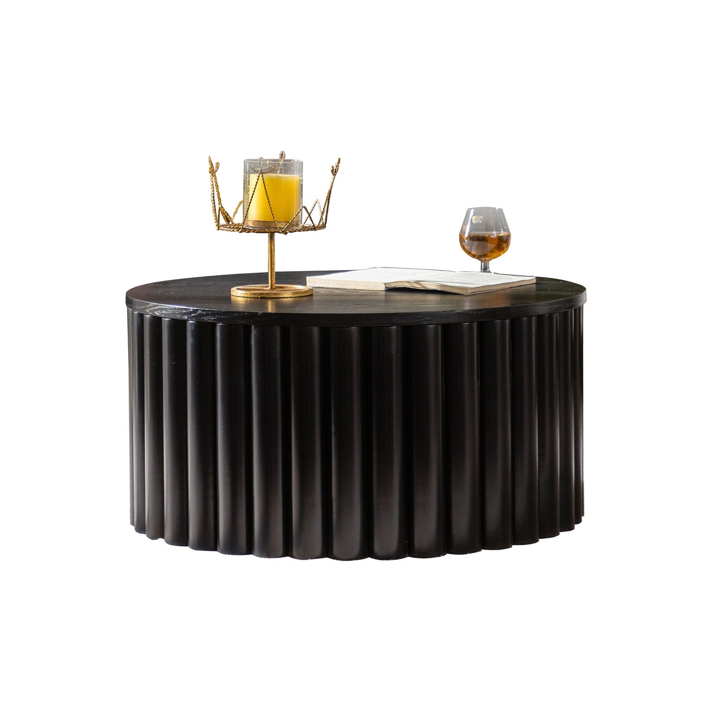 Round Coffee Table With Lift Handcrafted Relief Sturdy Pedestal Wooden Tea Table