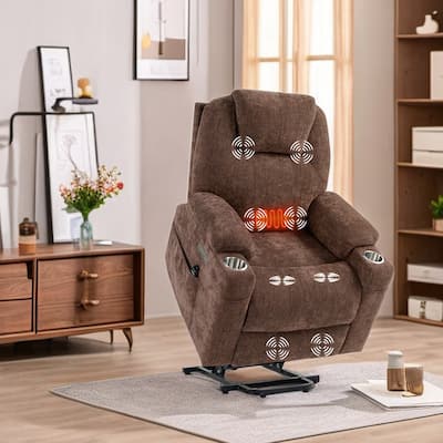 Massage and Heating Manual Recliner Chair with 2 Cup Holders Breathable Fabric