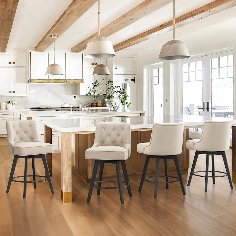 Modern 26 in. Counter Height Barstools 360 Free Swivel Set of 4 Bar Stools with Back - Linen/Fabric - Counter Height