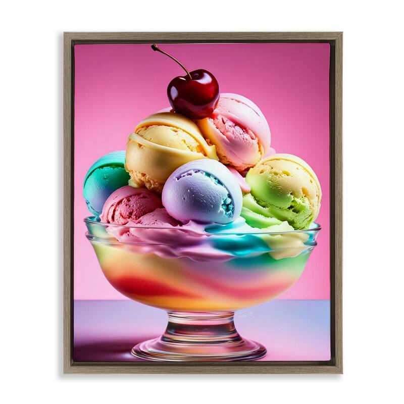Stupell Rainbow Hued Sundae Dessert Framed Floater Canvas Wall Art Design By Tabz Jones - 25 x 31 - Brown