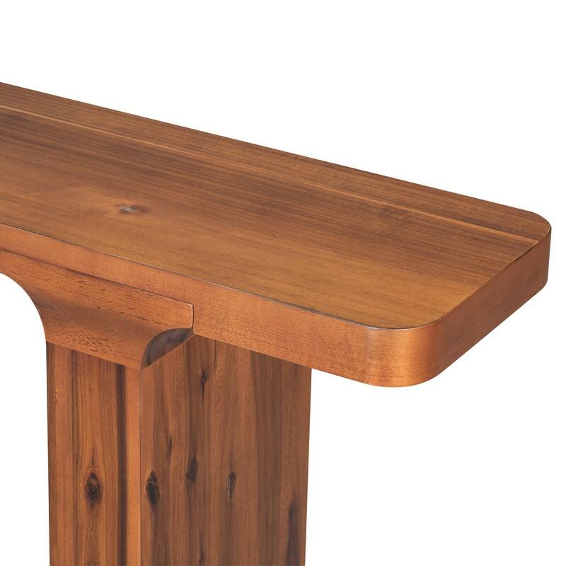 Minimalist Design Acacia Veneer Entryway Display Table, Hallway Rounded Corners Console Table, Elegant Sofa Table