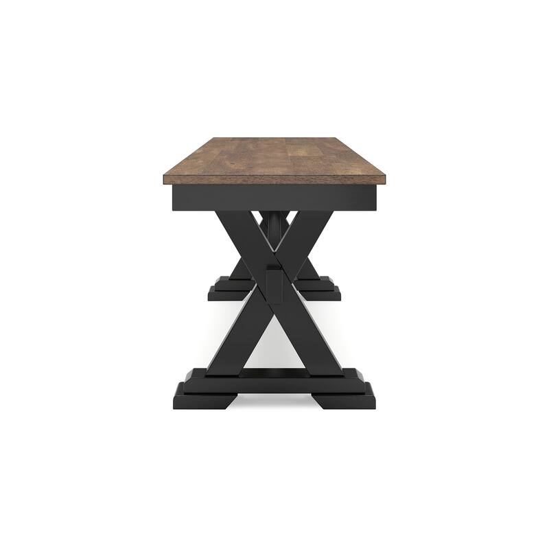 Fleur Large Dining Room Bench, 48 Inch Brown Seat, Black Wood Frame