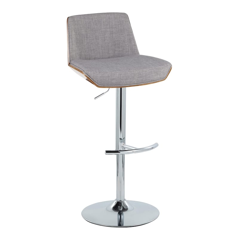 Carson Carrington Clemens Adjustable Bar Stool with Rounded T Footrest (Set of 2) - Light Grey Fabric/Chrome Metal