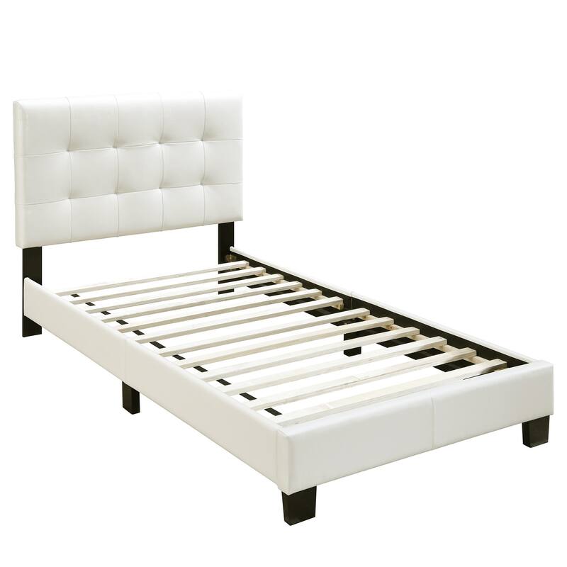 Twin Bed Frame Faux Leather Slat Support Modern Bedroom Furniture White