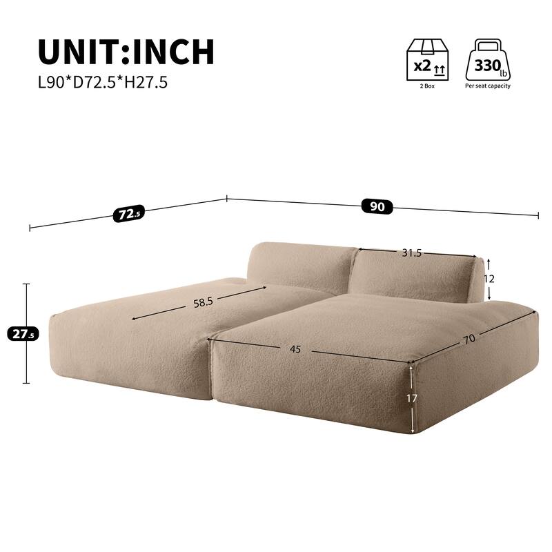 90" Plush Fabric Modular Sectional Sofa with High-Density Foam & Pocket Springs,and 2-Piece Fully Compressed Design