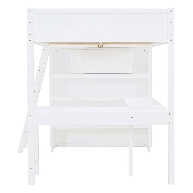 Full Size Loft Bed with Desk and Shelf