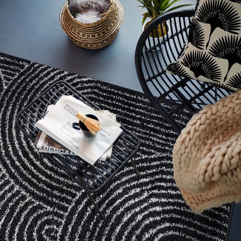 Circles Arch Shag Rug - Durable & Soft for High-Traffic Areas - Anthracite Dark Gray - Kid Friendly