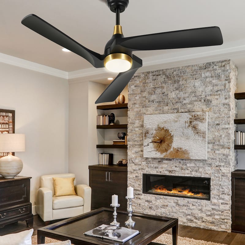 Moasis 52" Modern Remote Control Ceiling Fan with Lights and 5 Solid Wood Blades - 3 Blades - Black