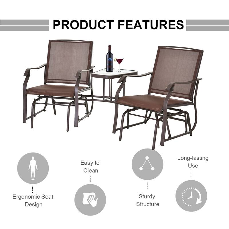 Outsunny 3-pc. Outdoor Sling Fabric Gliding Rocker Chairs w/ Table