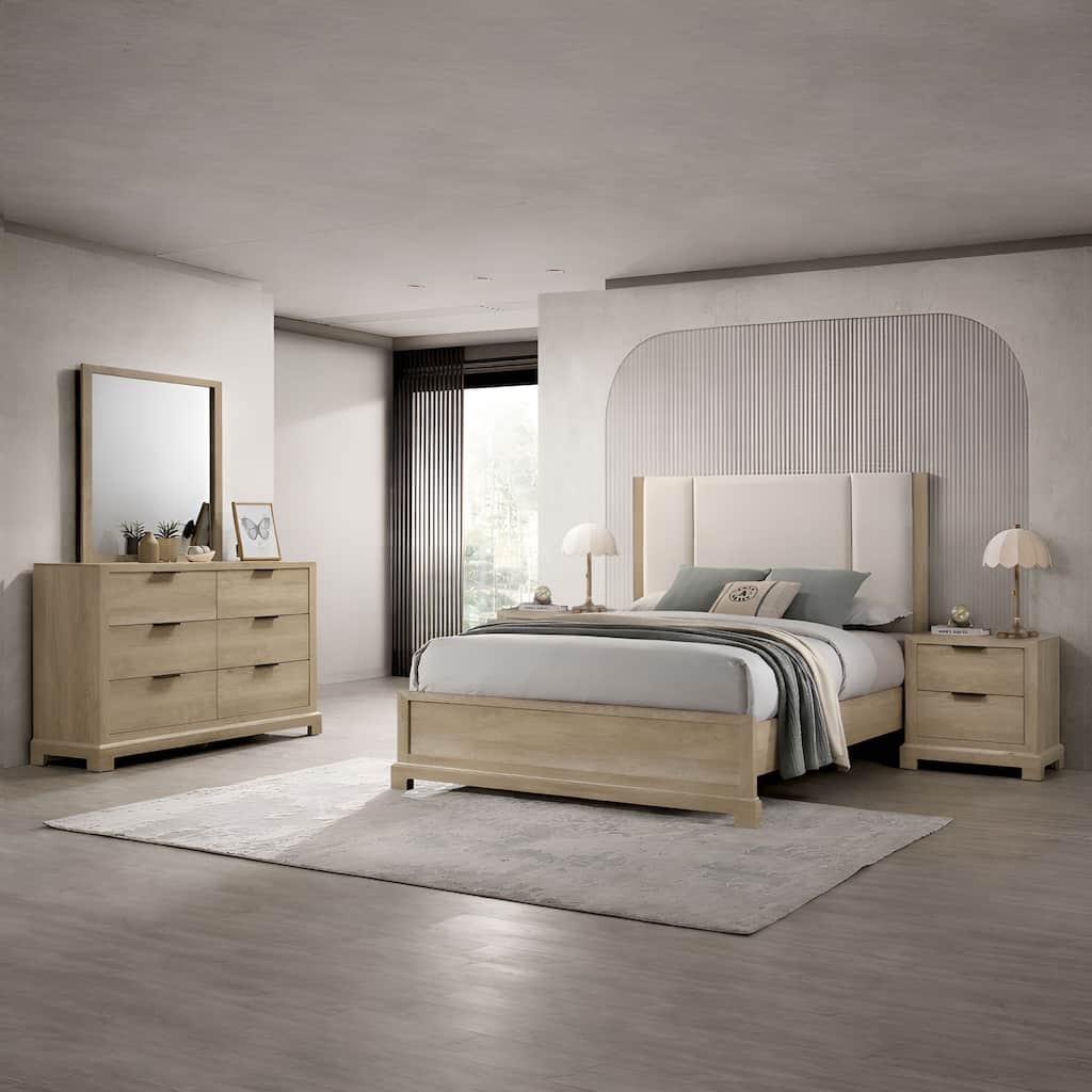 Linden Oak Upholstered Wood 5-Piece Bedroom Set