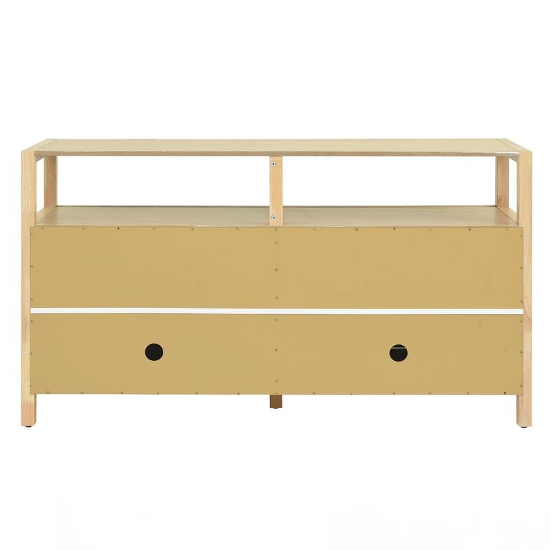 Rattan Buffet Storage Cabinet with Solid Wood Frame, Sideboard with 3-position Adjustable Shelves for Living & Dining Rooms