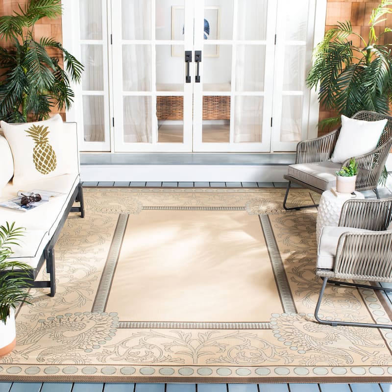 SAFAVIEH Courtyard Loris Indoor/ Outdoor Waterproof Patio Backyard Rug - 8' x 11' - Beige/Dark Beige