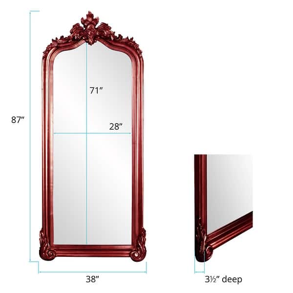 dimension image slide 11 of 15, Allan Andrews Rectangular Oversized Full-Length Floor Mirror with Arched Wood Frame - 87"H x 38"W