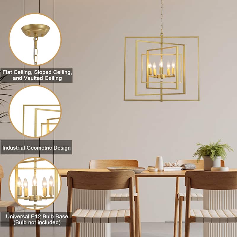 25.59inch 5 Lights Modern Chandelier with 4 Metal Frames 360 Degree Adjustable for Different Rooms