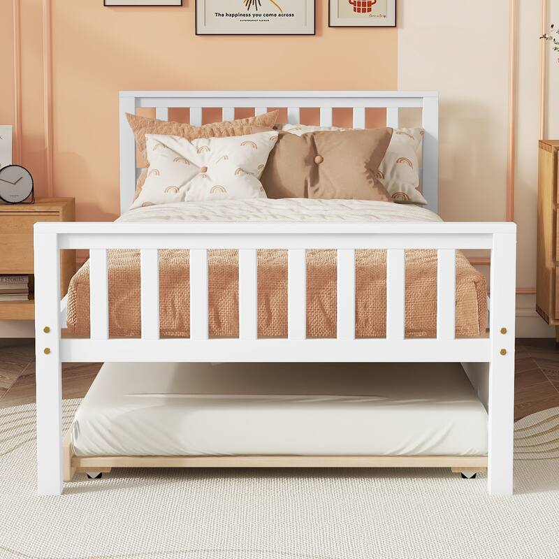 Twin Pine Platform Bed with Trundle, Headboard & Footboard