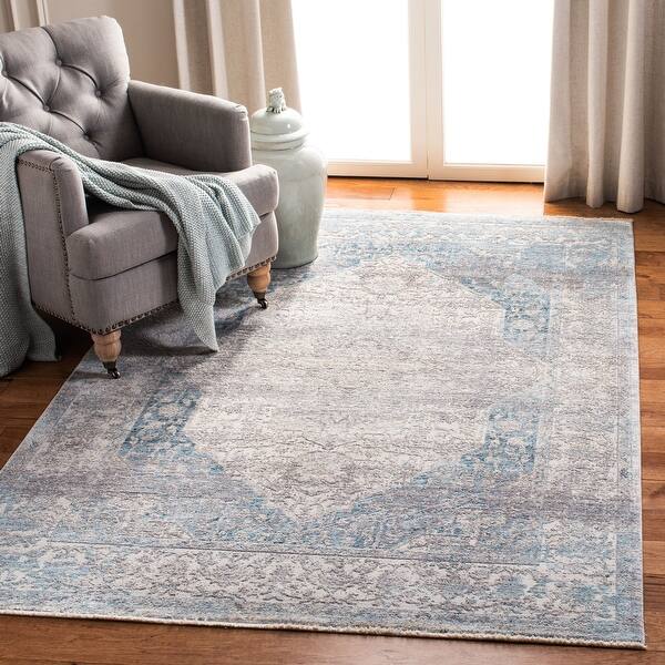 slide 2 of 7, SAFAVIEH Dream Nolwen Vintage Abstract Polyester Rug - Grey/Aqua - 2' x 8'