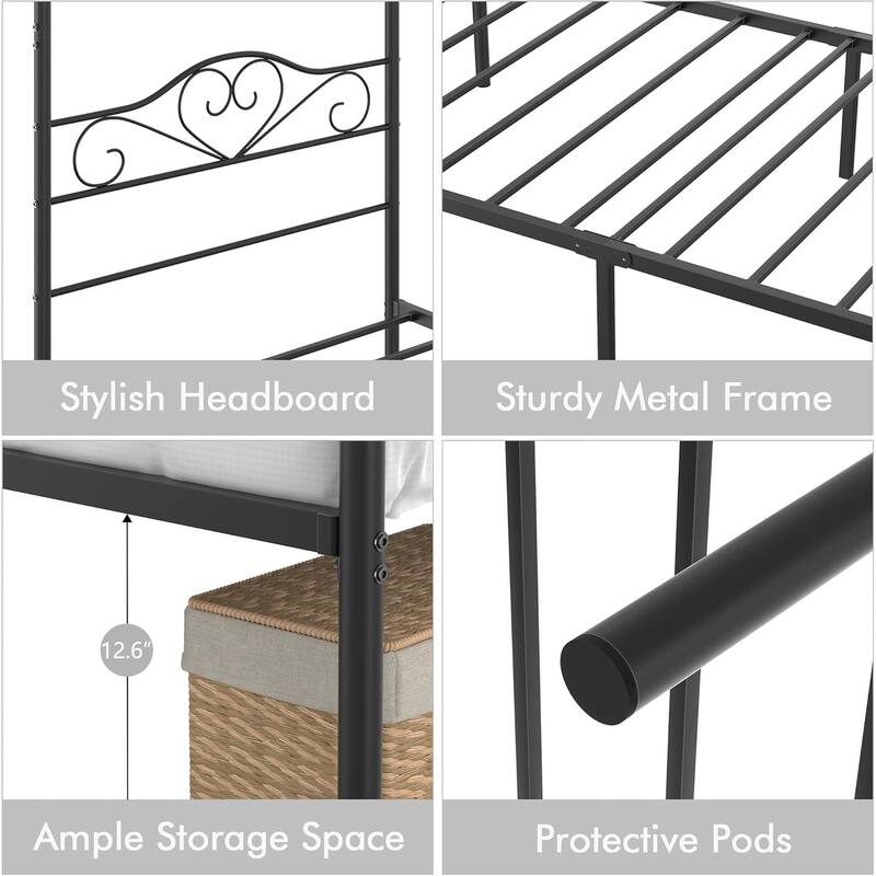 VECELO Twin Canopy Bed Frame with Headboard and Footboard, Metal Four Posters Design, Platform with Steel Slats Support