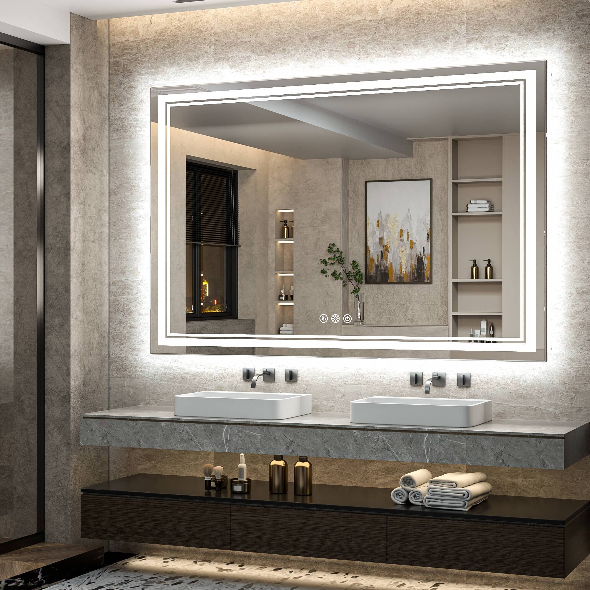 Keonjinn LED Front Light and Backlit Bathroom Vanity Wall Mirror, 3