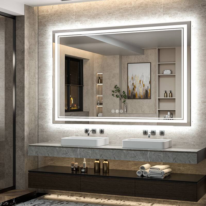 Keonjinn LED Front Light and Backlit Bathroom Vanity Wall Mirror, 3