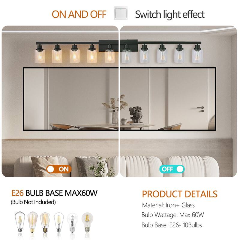 10-Light Vanity Lights for Mirror, 52 inch Modern Bathroom Wall Lighting for Bedroom, Living Room