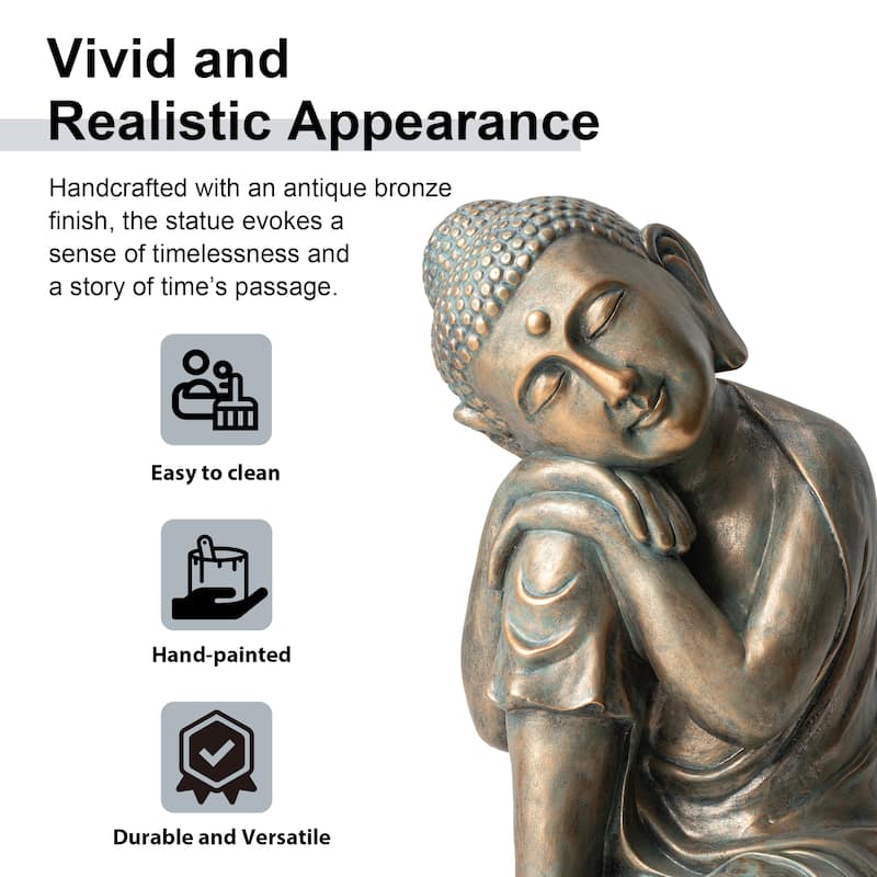 Glitzhome MGO Faux Bronze Buddha Garden Statue Monk Sculpture Indoor Outdoor Decor Gifts
