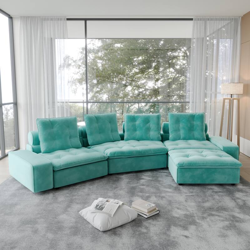Stupendous Miami Modular Sofa Down Filled Curved Cloud Sectional Sofa 4 Seater with Ottoman