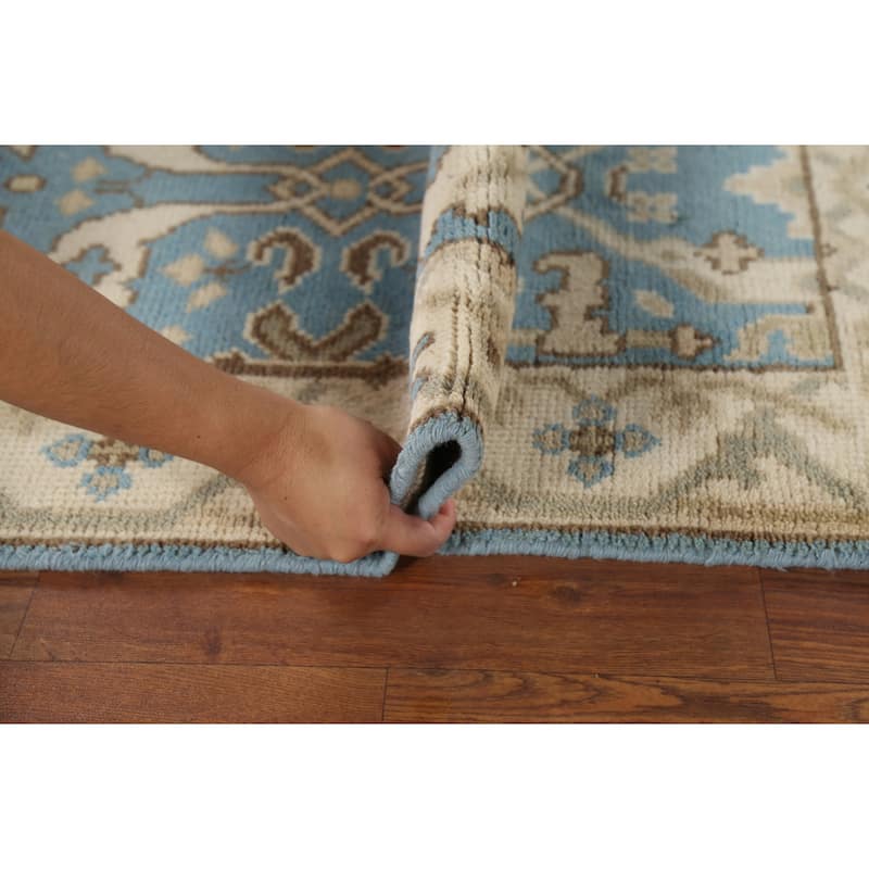 Light Blue Transitional Oushak Indian Runner Rug Handmade Wool Carpet - 2'5"x 7'9"