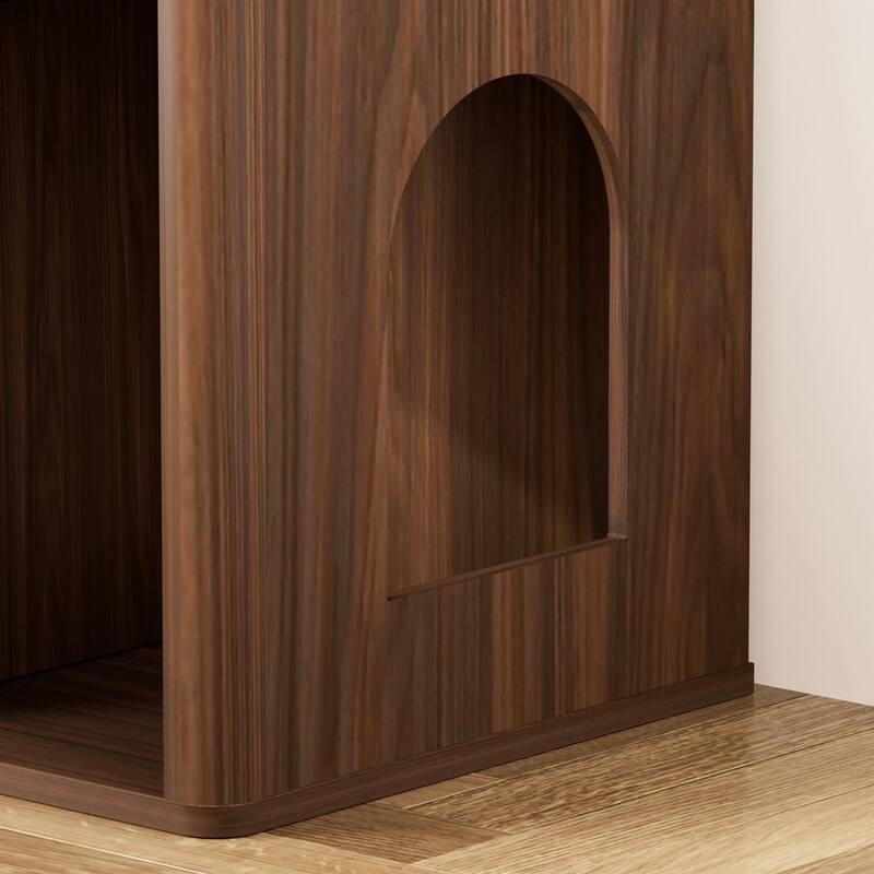 Anmytek Modern Cat Litter Box Enclosure with Cat Tree and Scratching Posts Walnut Finish Side Cabinet