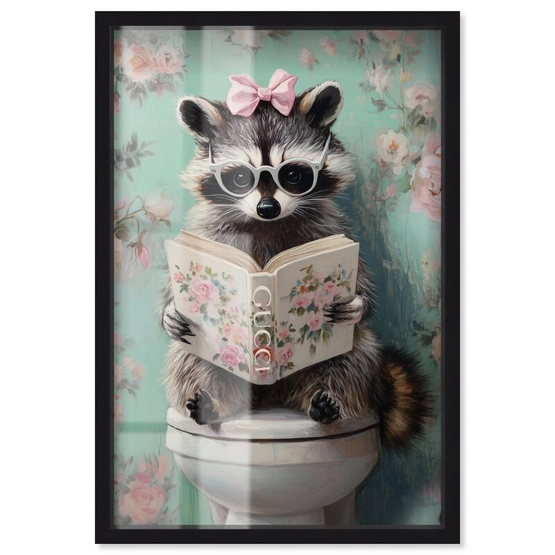 Petite Floral Toilet Raccoon Shadowbox by Art Remedy - Black - 16" x 24"