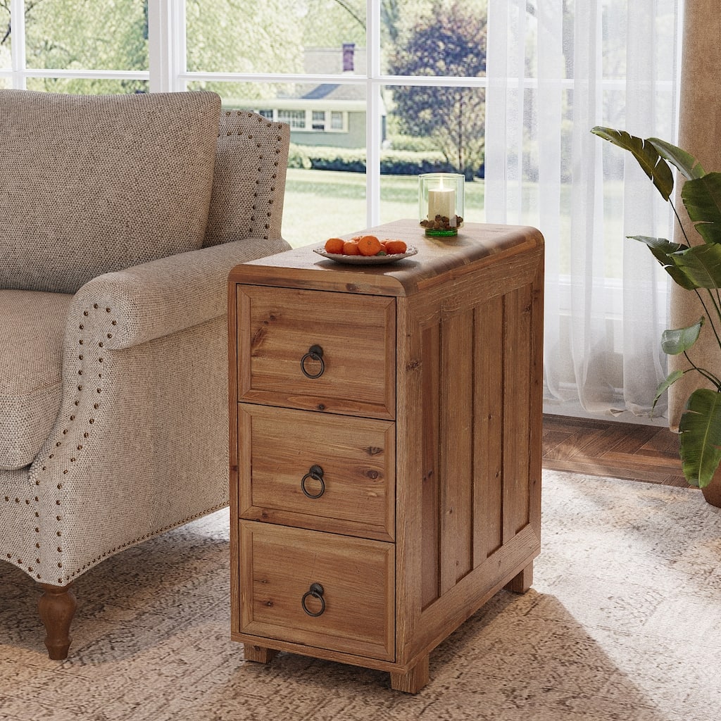 Solid Wood End Table for Living Room / Bedroom, Couch Side Table with 3 Drawers