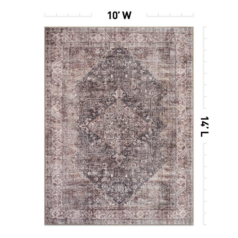 Beige Classic Washable Rug - Flat Pile, Non-Slip, Versatile for Any Room