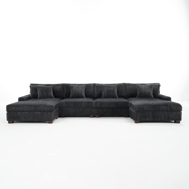 Anne 150" W Upholstered Plush Corduroy Modular Sectional Sofa
