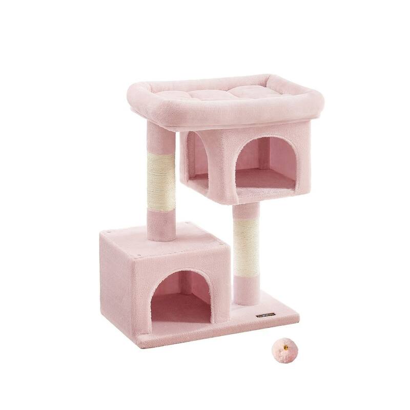 Plush Multi-Level Cat Tower with 2 Spacious Cat Caves and Scratching Posts