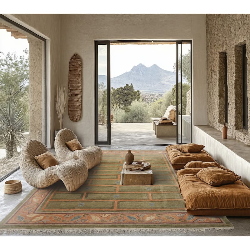 8'1''x11'4'' Hand Knotted Wool Mint Tibetan Mikhaelian Kohlberg Rug - 8' 1'' x 11' 4'' - 8' 1'' x 11' 4''