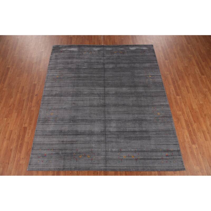 Gray Gabbeh Oriental Area Rug Handmade Wool Carpet - 8'2" x 9'8"