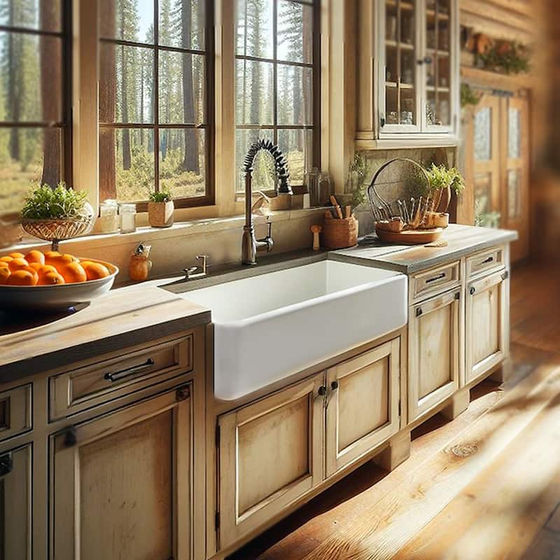 Highpoint Collection 31-inch Fireclay White Farmhouse Kitchen Sink - 31 x 18 x 8.75 inches