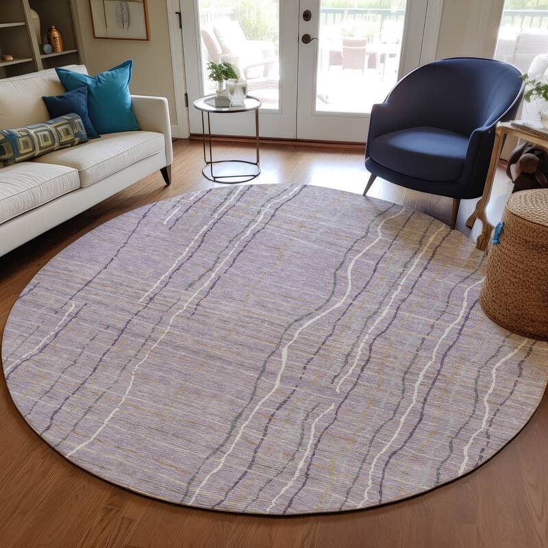 Machine Washable Indoor/ Outdoor Modern Century Chantille Rug - Lavender - 8' x 8'