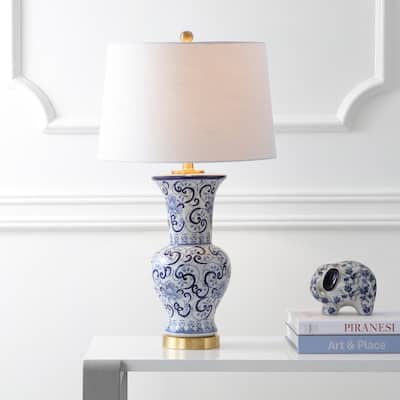 Faye 28.5" Chinoiserie LED Table Lamp, Blue/White by JONATHAN Y