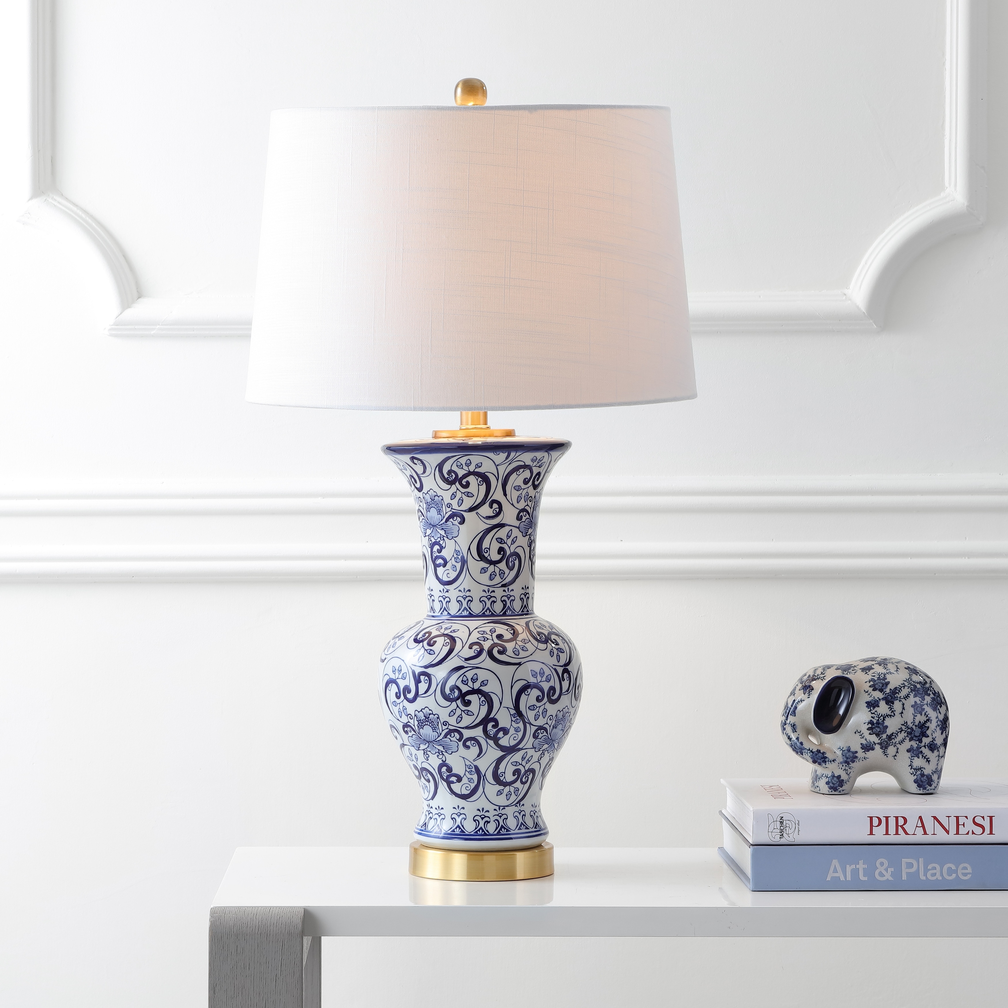 JONATHAN Y Faye 28.5" Chinoiserie LED Table Lamp, Blue/White
