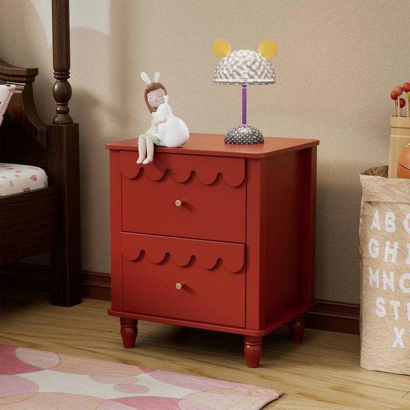 2 Drawers Nightstand Curved Design Cloud Bedside Table