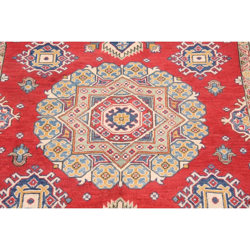 Geometric Kazak Oriental Area Rug Handmade Red Wool Carpet - 4'11" x 7'1"