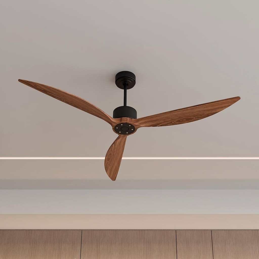 65" Solid Wood 3-Blade Black Ceiling Fan with Remote, Reversible DC Motor - Jet Black+Walnut