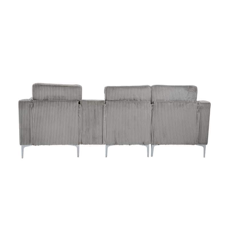 Modern 3-Seat Modular Corduroy Sectional Sofa with USB Ports and Cup Holders for Living Room Apartment