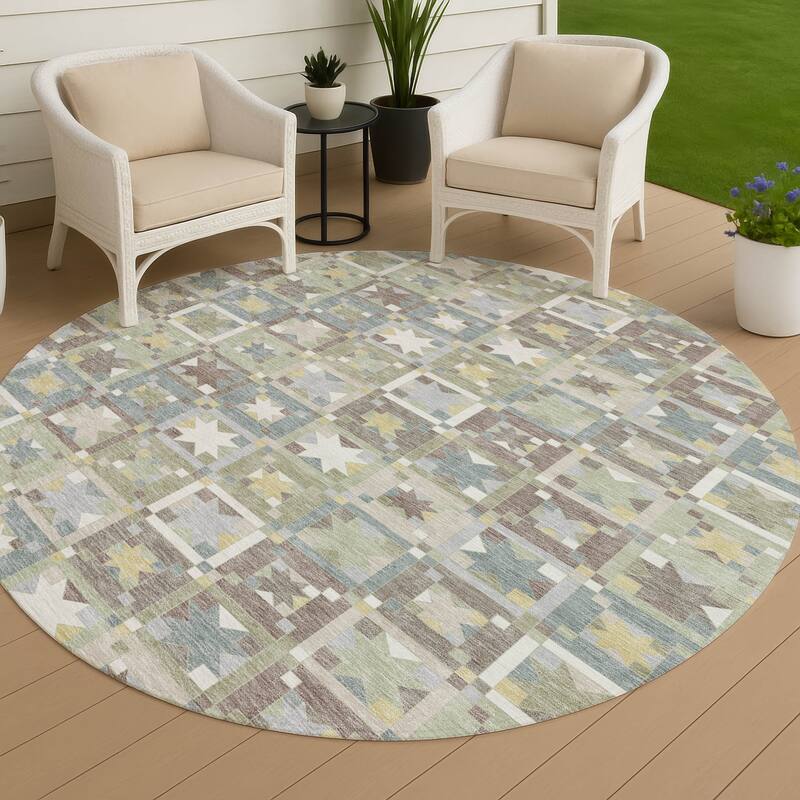Machine Washable Indoor/ Outdoor Global Goddard Chantille Rug - Celery - 8' x 8'