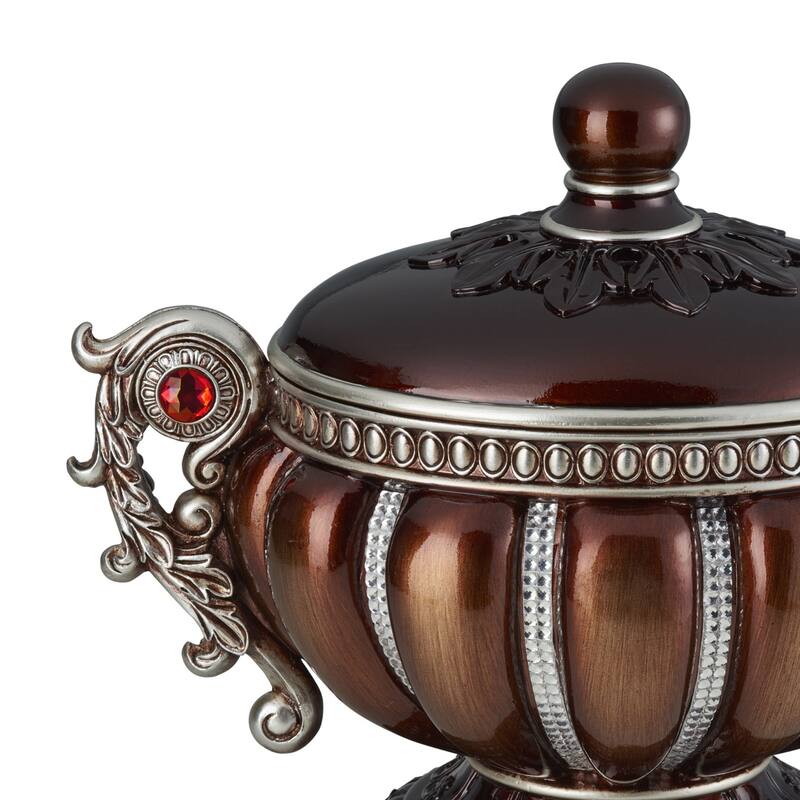 11.5" Tall" Delicata" Decorative Jewelry Box, Reddish Bronze with Silver Accents