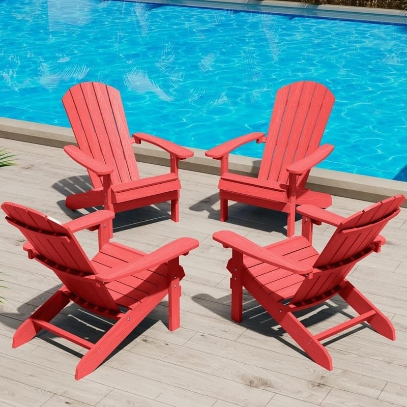 WINSOON All Weather HIPS Outdoor Plastic Adirondack Chairs Set of 4 - Red