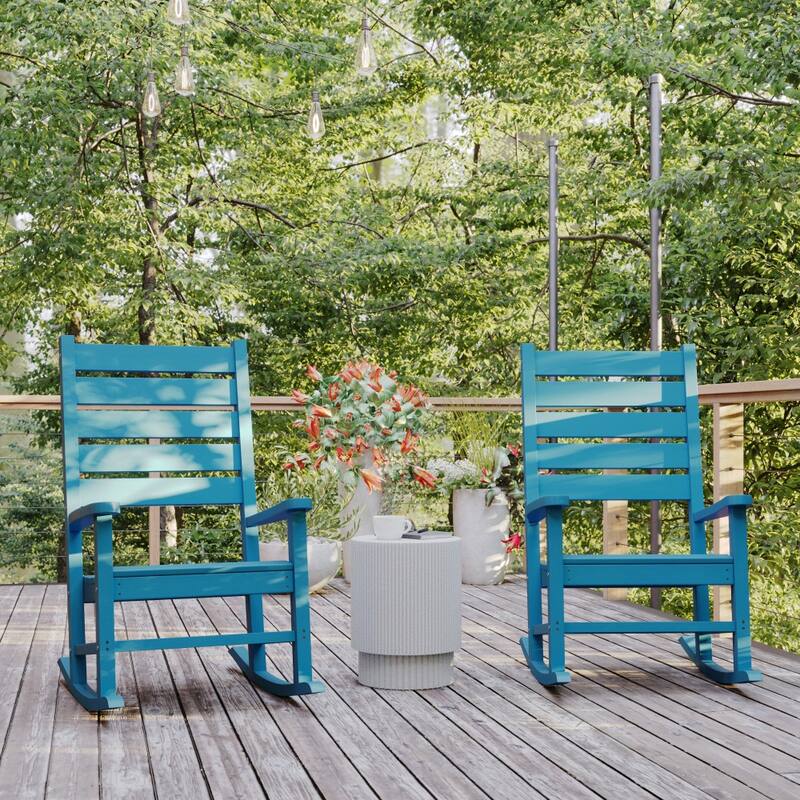 Classic Commercial Grade All-Weather Outdoor Rocking Chairs (Set of 2) - Blue